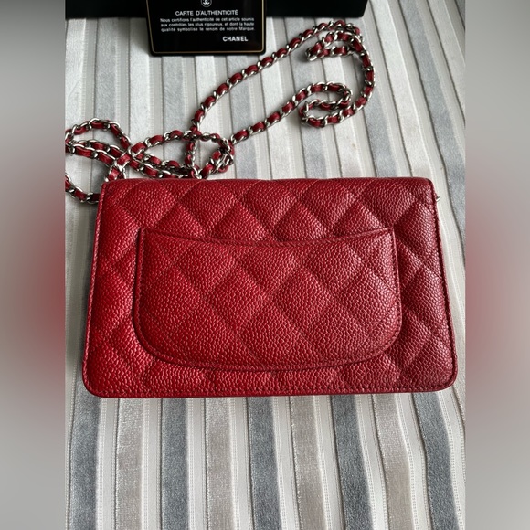 CHANEL Caviar Classic Wallet on Chain WOC Red - Picture 4 of 5
